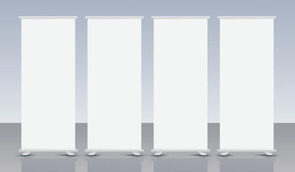 Roll up banner mockup, x banner mockup, poll banner mockup, stand banner mockup vector