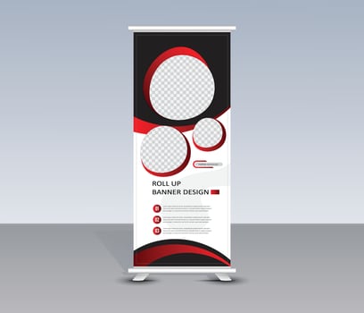 Stand roll up red banner template design vector