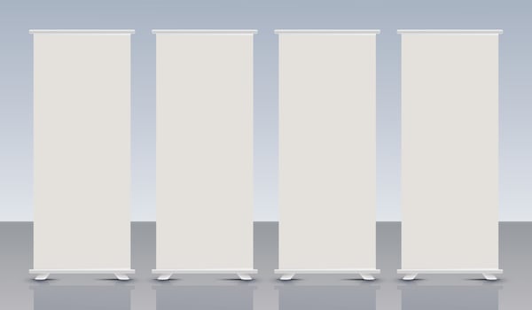Realistic Blank Roll Up Banner Stand Template Mockup Design vector