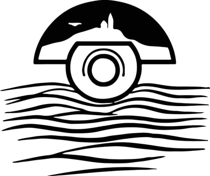 a black and white logo of a boat in the water vector
