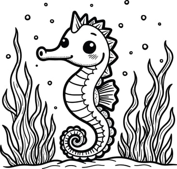 Cartoon Seahorse Drawing for Coloring Book Hand Drawn Art vector