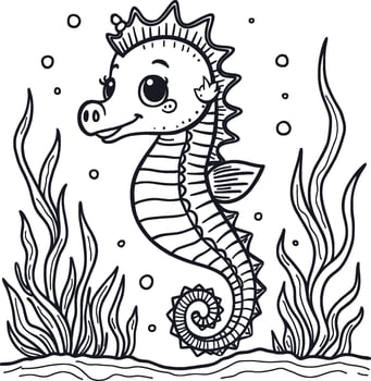 Cartoon Seahorse Illustration for Coloring Pages vector