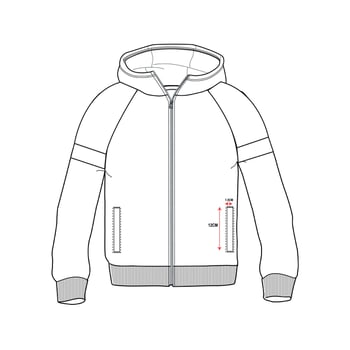The measurements for a hoodie with a zipper vector