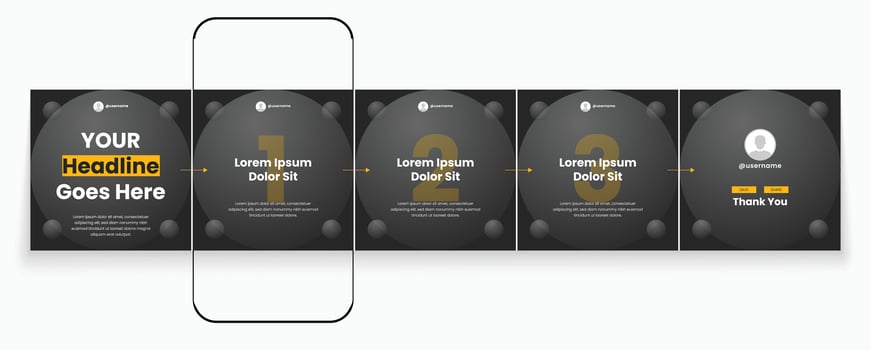Black carousel social media template minimalist design for linkedin carousel banner or editable social media carousel post template set or microblog templates for Instagram social media posts. vector