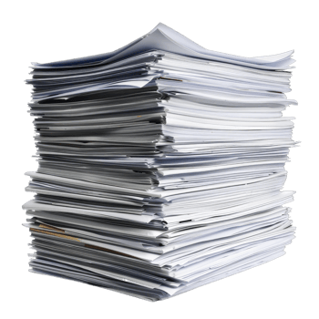 A tall stack of assorted documents and papers, symbolizing organization and office work. png
