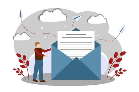 A man with an envelope. Communication by e-mail, newsletter and advertising about a product or service, business correspondence vector
