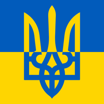 The small coat of arms of Ukraine - tryzub is one of the three official symbols of the state. National Ukrainian emblem - Trident in national flag colors. Yellow blue trident - illustration. vector