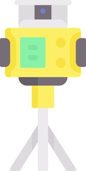 A yellow camera on a tripod with a green light vector