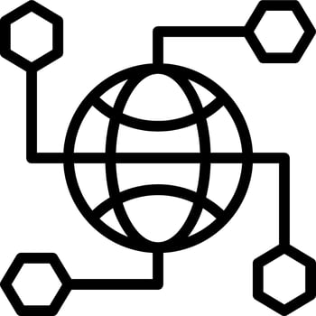 A black and white image of a globe with hexagons around it vector