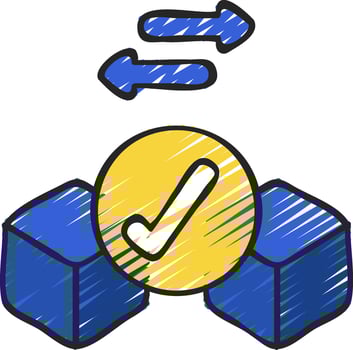A blue and yellow box with a check mark on it vector