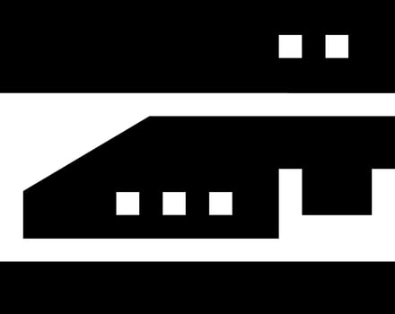 A black and white logo with a house vector