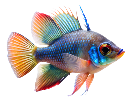 German Blue Ram swimming, isolated on a transparent background png