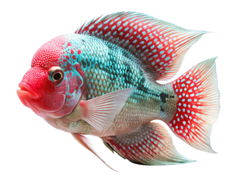 Flowerhorn Cichlid fish swiming isolated on a transparent background png