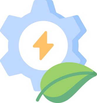 A gearwheel with a leaf and a lightning bolt vector