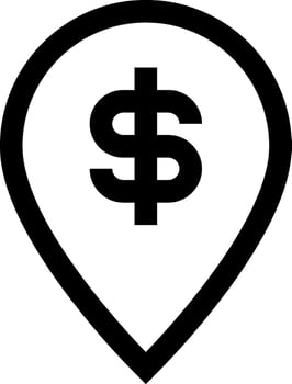 A black and white icon of a dollar sign vector