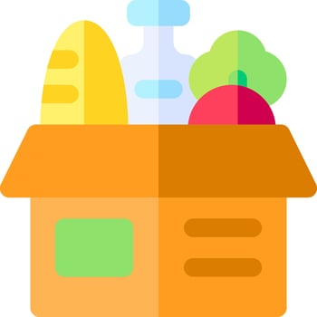 An orange box with food items inside vector