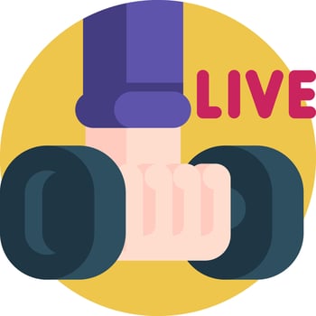 A person holding a dumbbell with the word live on it vector