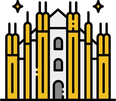 A church with a yellow and black outline vector