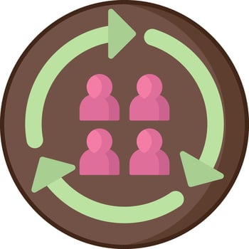 A circle with people in it and arrows pointing to them vector