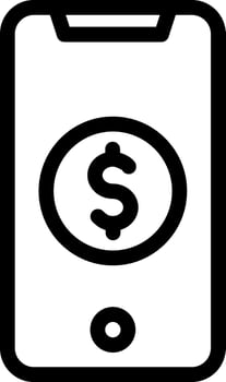 A black and white icon of a phone with a dollar sign vector
