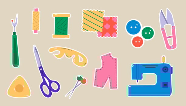 Set of stickers for needlework. Hand drawn elements for sewing. vector