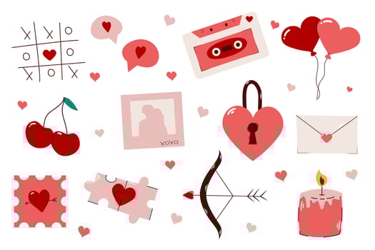 Set of romantic elements for Valentine's Day. vector