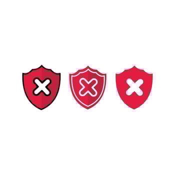 Shield and cross icons set. Shield and cross icons. Shield and check mark icons set. Illustration in flat style. Design element illustration of unprotected notification icon vector