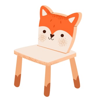 Kids chair in the shape of a fox isolated on a white background. Wooden cute chair. Flat illustration vector