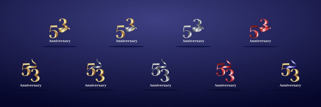 Luxury Logo 53th, 53th Elegant years happy anniversary, Creative design template for celebration, birthday, greeting and invitation. Gold color vector