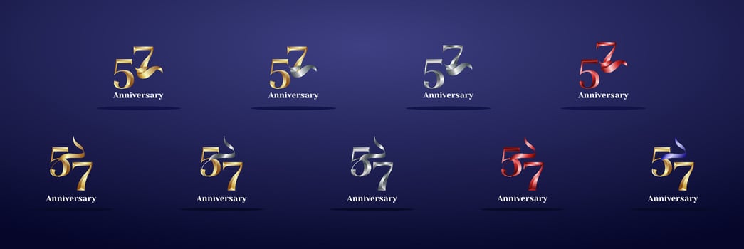Luxury Logo 57th, 57th Elegant years happy anniversary, Creative design template for celebration, birthday, greeting and invitation. Gold color vector