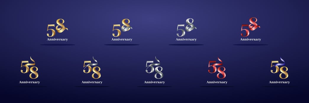 Luxury Logo 58th, 58th Elegant years happy anniversary, Creative design template for celebration, birthday, greeting and invitation. Gold color vector