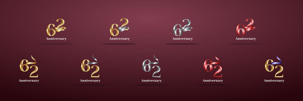 Luxury Logo 62th, 62th Elegant years happy anniversary, Creative design template for celebration, birthday, greeting and invitation. Gold color vector