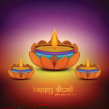 Beautiful happy diwali decorative oil lamp card background vector