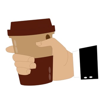 Illustration of a hand holding a coffee cup with a lid vector