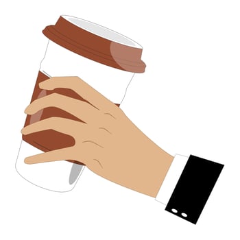 Hand holding a hot coffee cup with a brown sleeve vector