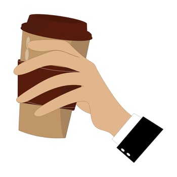 Hand holding a coffee mug with a brown cup vector