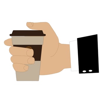 Minimalist hand holding a coffee to-go cup vector
