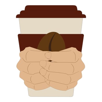 Hand holding a steaming coffee cup for takeaway vector