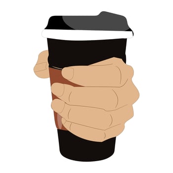 Hand holding a coffee cup with a sleek black lid illustration vector
