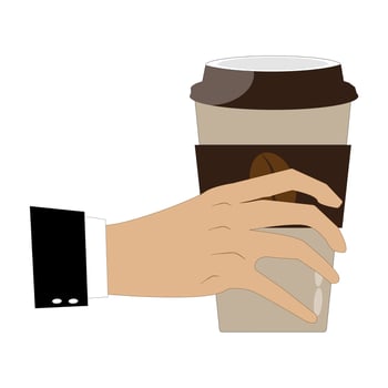 Business hand holding a steaming cup of coffee vector