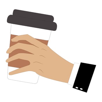 Business hand holding a to-go coffee cup vector