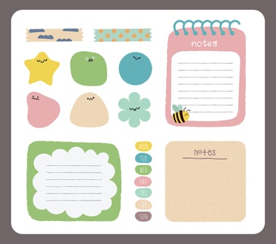 flat design cute notebook diary design scrapbooking supplies sticker and label notes collection set vector