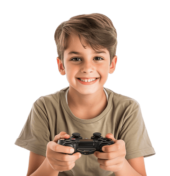 Happy Kid Gamer Holding a Game Console Controller Playing Game Isolated on Transparent Background png