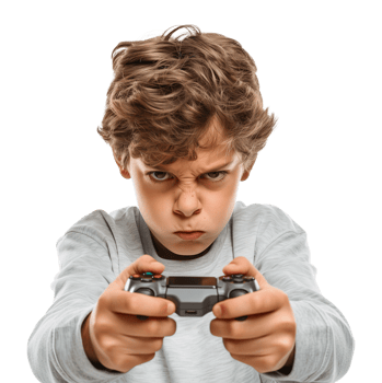 Kid Gamer Holding a Game Console Controller Playing Game Isolated on Transparent Background png
