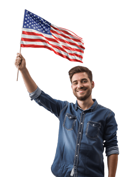 Man Holding American Flag Isolated on Transparent Background png