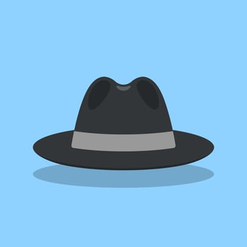 Black Vintage Classic Gentleman Hat, Cap Icon Closeup Isolated. Front View. Mens Unisex Hat Design vector