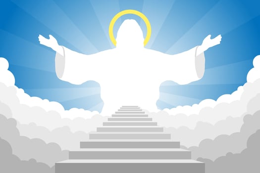 Staircase leading to heaven in god hands Glowing holy at the top vector