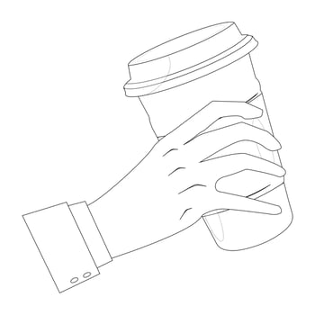 Hand holding a coffee cup with sleeve - outline vector