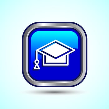 Graduation Hat Icon Design Illustration, Academic Cap Icon For Apps and Websites, Blue Color Square Button Design vector
