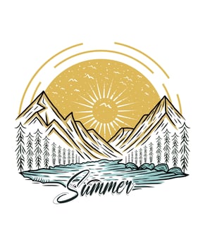 Summer mountain lake outdoor adventure t shirt design vector